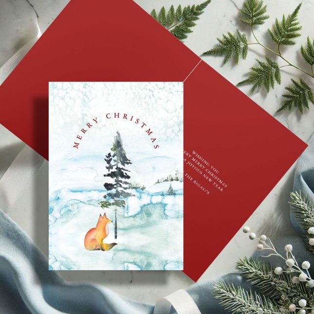 Niedliche Weihnachtskarten für Wasserfarben Feiertagskarte (Watercolor Christmas cards winter fox and tree art by Victoria Grigaliunas Do Tell A Belle)