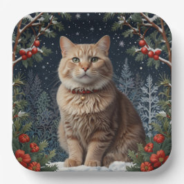 Niedliche Weihnachtskätzchen im Winter Pappteller