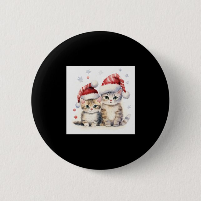 Niedliche Weihnachtskatze Button (Vorderseite)