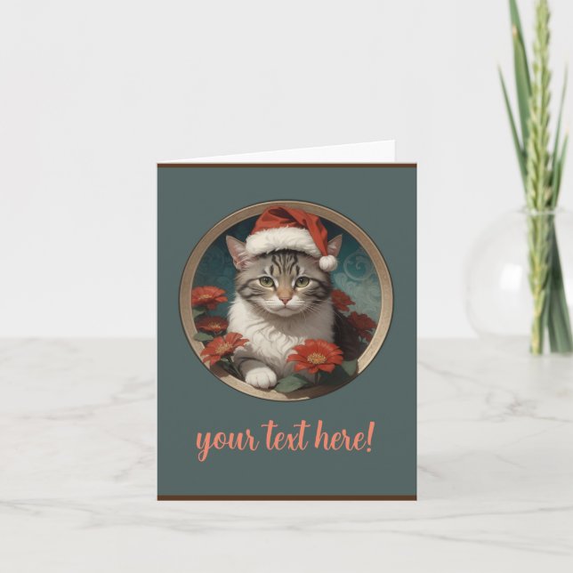 niedliche Weihnachtskatze Dankeskarte (Vorderseite)