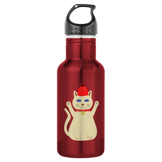 Niedliche Weihnachtskatze Edelstahlflasche (Vorderseite)