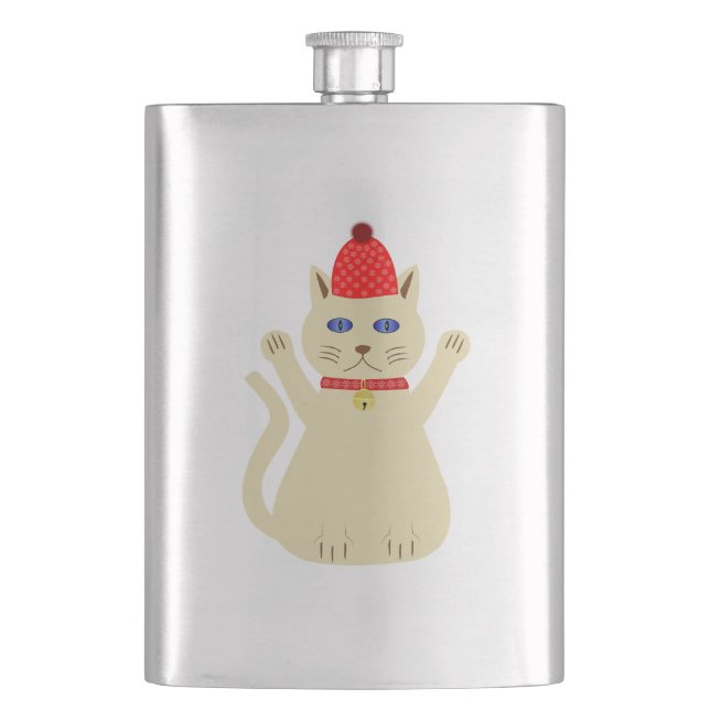 Niedliche Weihnachtskatze Flachmann (Vorderseite)