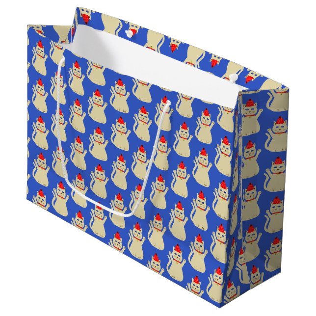 Niedliche Weihnachtskatze Gemustert Große Geschenktüte (Vorderseite Schrägansicht)