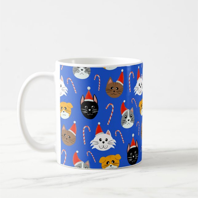 Niedliche Weihnachtskatze Gemustert Kaffeetasse (Links)