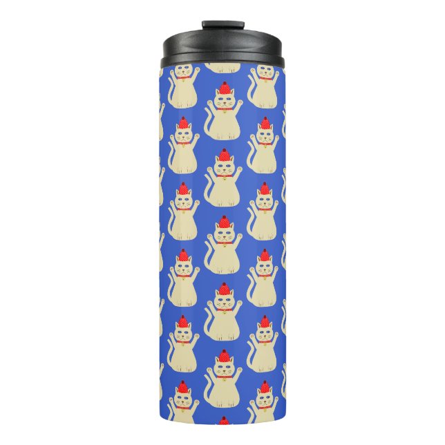 Niedliche Weihnachtskatze Gemustert Thermosbecher (Vorderseite)