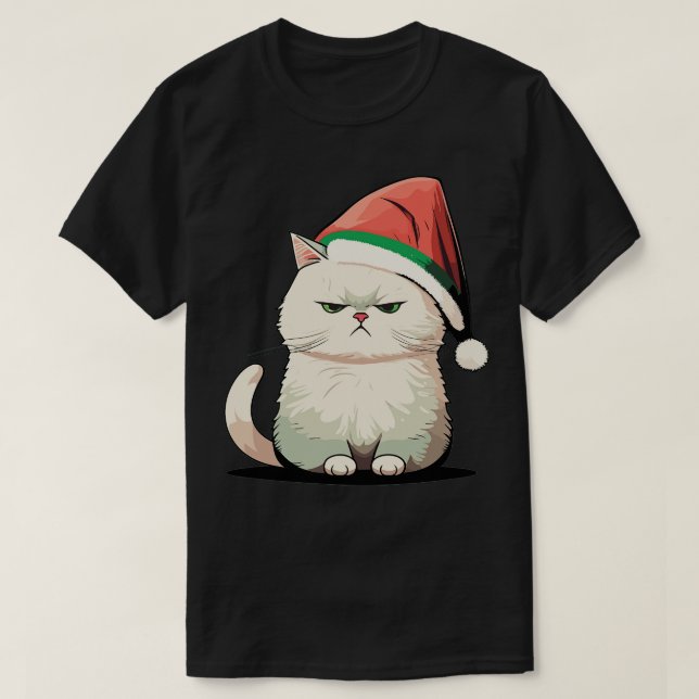 Niedliche Weihnachtskatze Geschenk Funny Katze Wei T-Shirt (Design vorne)