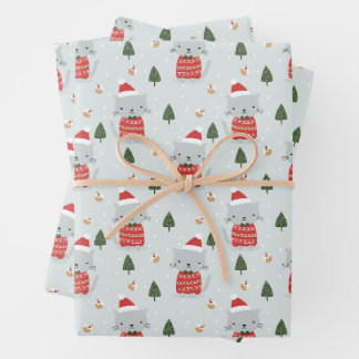 Niedliche Weihnachtskatze Geschenkpapier Set