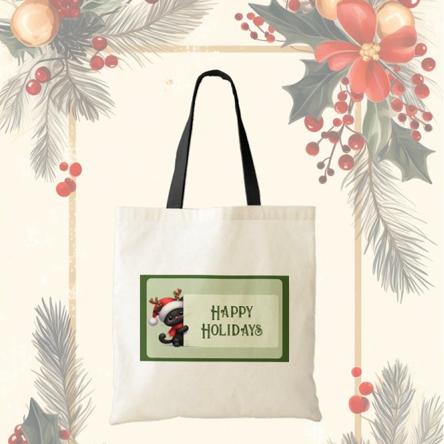 Niedliche Weihnachtskatze - Happy Holidays Tote Ba Tragetasche (Von Creator hochgeladen)