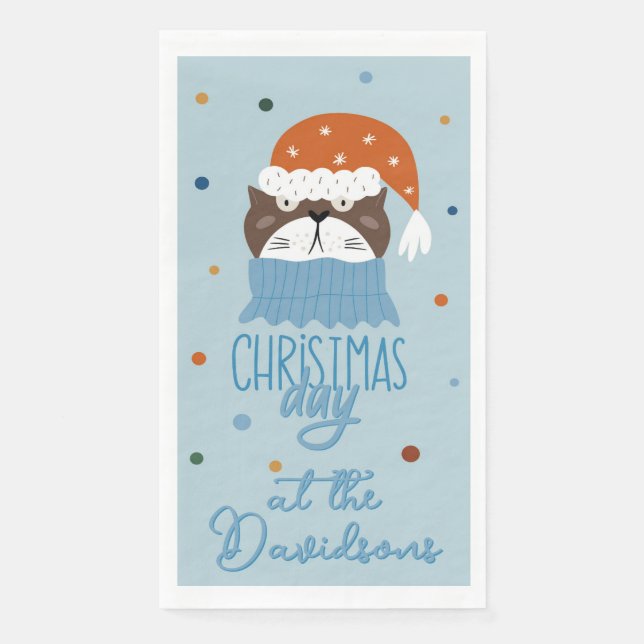 Niedliche Weihnachtskatze in gemütlichen Stricks B Serviette (Vorderseite)