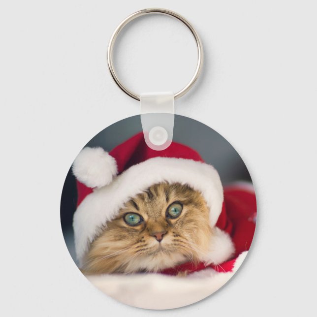 Niedliche WeihnachtsKatze lügt Schlüsselanhänger (Vorderseite)