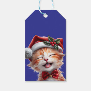 Niedliche Weihnachtskatze mit Weihnachtsmannmütze Geschenkanhänger