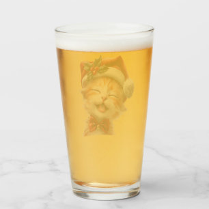 Niedliche Weihnachtskatze mit Weihnachtsmannmütze  Glas