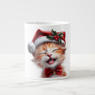 Niedliche Weihnachtskatze mit Weihnachtsmannmütze Jumbo-Tasse