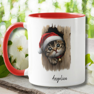 Niedliche Weihnachtskatze mit Weihnachtsmannmütze Tasse