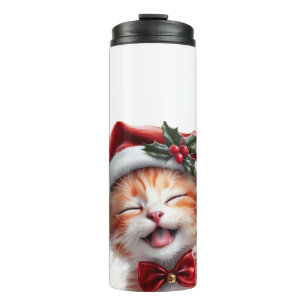 Niedliche Weihnachtskatze mit Weihnachtsmannmütze  Thermosbecher