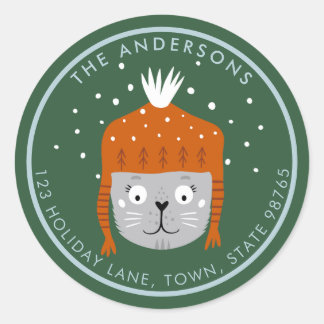Niedliche Weihnachtskatze Orange Hat Green individ Runder Aufkleber