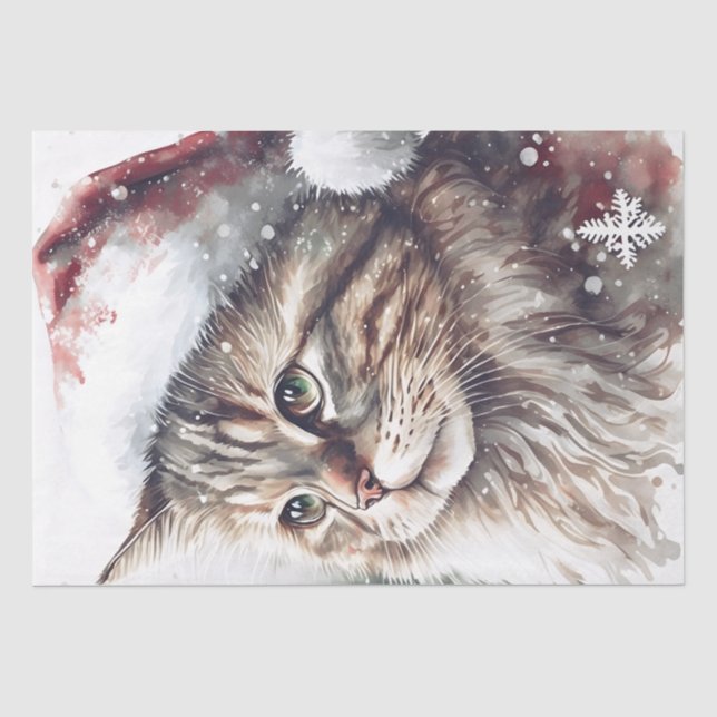 Niedliche Weihnachtskatze Seidenpapier (Vorderseite)