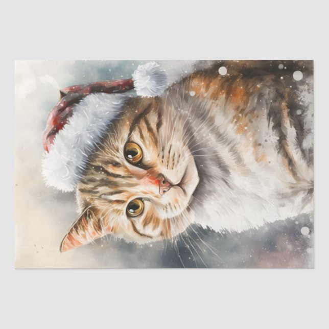 Niedliche Weihnachtskatze Seidenpapier (Vorderseite)