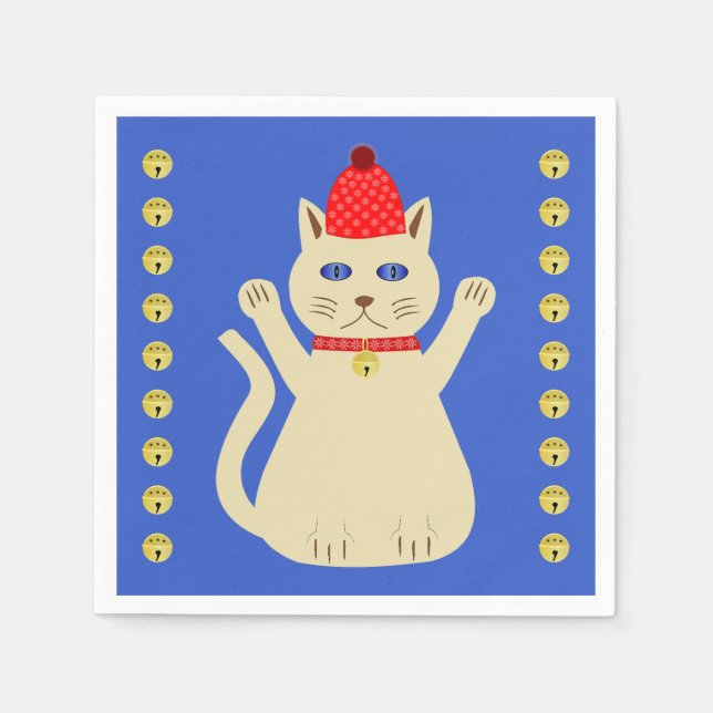 Niedliche Weihnachtskatze Serviette (Vorderseite)