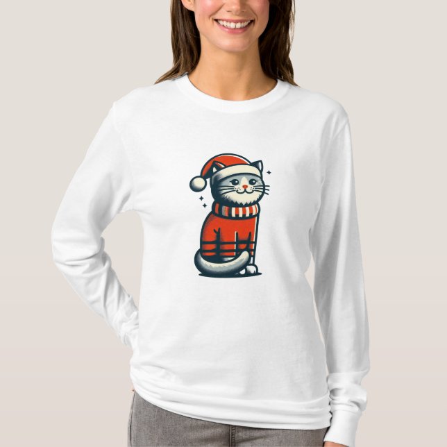 Niedliche Weihnachtskatze T-Shirt (Vorderseite)