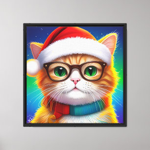 Niedliche Weihnachtskatze Weihnachtsmann-68265 Leinwanddruck