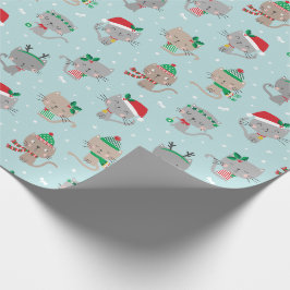 Niedliche Weihnachtskatzen auf hellblau Geschenkpapier
