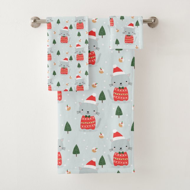 Niedliche Weihnachtskatzen Badhandtuch Set (Insitu)