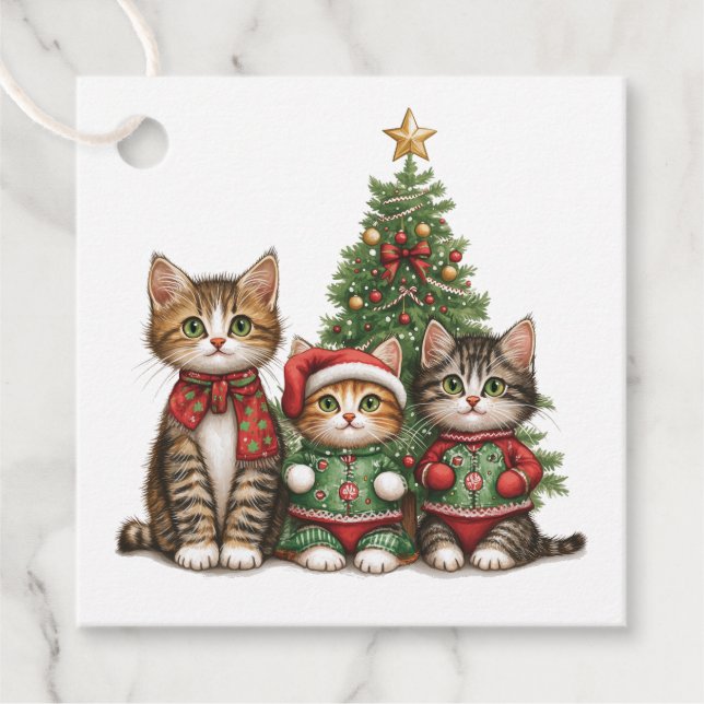 Niedliche Weihnachtskatzen Geschenkanhänger (Vorderseite)