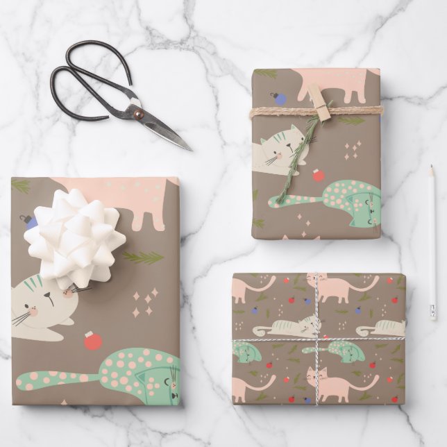 Niedliche Weihnachtskatzen Geschenkpapier Set (Vorderseite)