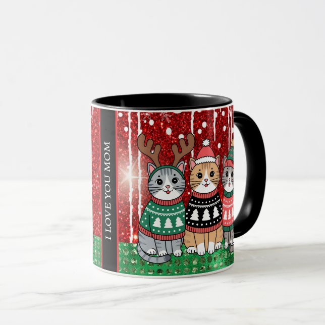 Niedliche Weihnachtskatzen Ich Liebe Sie Mama Tasse (VorderseiteRechts)