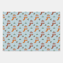 Niedliche Weihnachtskatzen im Winter Strick Light Geschenkpapier Set