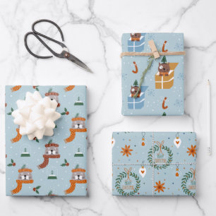 Niedliche Weihnachtskatzen im Winter Strick Light  Geschenkpapier Set