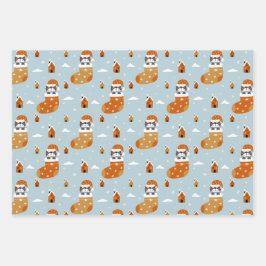 Niedliche Weihnachtskatzen im Winter Strick Light Geschenkpapier Set