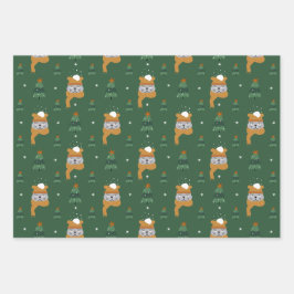 Niedliche Weihnachtskatzen im Winter Stricks Grün Geschenkpapier Set