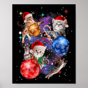 Niedliche Weihnachtskatzen in Weltraumschmuck Graf Poster