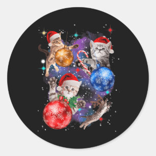 Niedliche Weihnachtskatzen in Weltraumschmuck Graf Runder Aufkleber