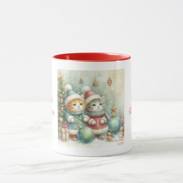 Niedliche Weihnachtskatzen Tasse (Zentrum)