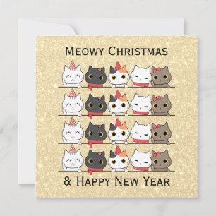 Niedliche Weihnachtskatzen vor Meowy Weihnachten Karte