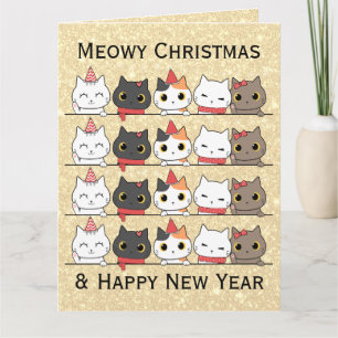 Niedliche Weihnachtskatzen vor Meowy Weihnachten Karte