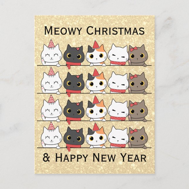 Niedliche Weihnachtskatzen vor Meowy Weihnachten Postkarte (Vorderseite)