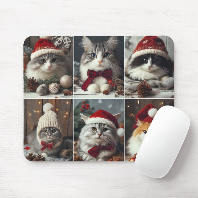 niedliche Weihnachtskatzen Wintertiere rustikal Mousepad (Mit Mouse)