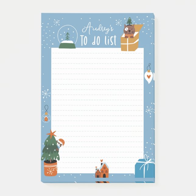 Niedliche Weihnachtskatzenkatze, benutzerdefinierb Post-it Klebezettel (Vorderseite)