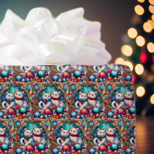 Niedliche Weihnachtskatzenmuster Geschenkpapier
