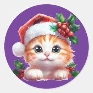 Niedliche Weihnachtskatzenverzierung - Feierliches Runder Aufkleber