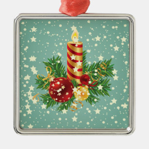 Niedliche Weihnachtskerzen und Glitzern Silbernes Ornament