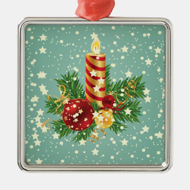 Niedliche Weihnachtskerzen und Glitzern Silbernes Ornament (Vorne)