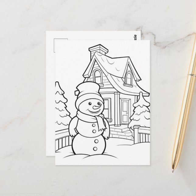 Niedliche Weihnachtskinder, die Snowman färben Postkarte (Vorderseite/Rückseite Beispiel)