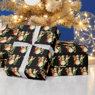 Niedliche Weihnachtskinder Schwarz Geschenkpapier