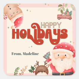 Niedliche Weihnachtskinder Weihnachtsfeier Quadratischer Aufkleber