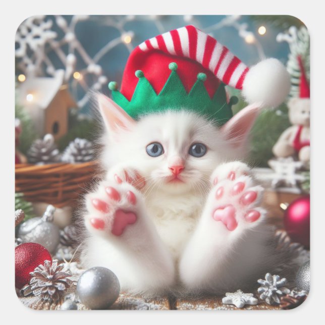 Niedliche Weihnachtskitte Quadratischer Aufkleber (Vorderseite)
